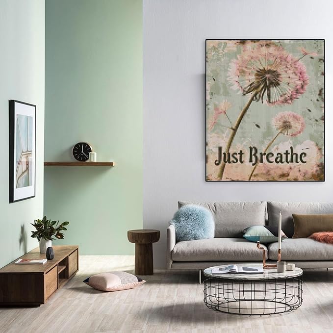 mybisymqq stamping cross stitch kit just breathe, counting cross stitch kit for adult beginners, full line diy cross stitch stitching kit for home decor cross stitch patterns 11.8x15.7 inches