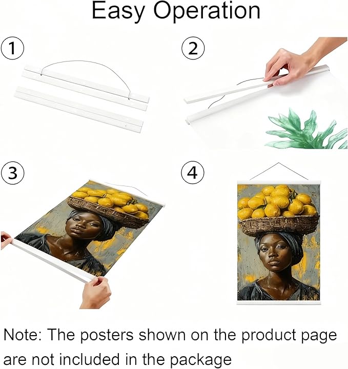 Magnetic Poster Hanger Frame for 12x18 12x16 12x24 Movie Music Posters Wall Art,Teak Wood Picture Frames for Large Canvas Diamond Map Decor, Living Room Calendar Banner Tapestry Photo Hanging Stand (White, 12in/30cm)