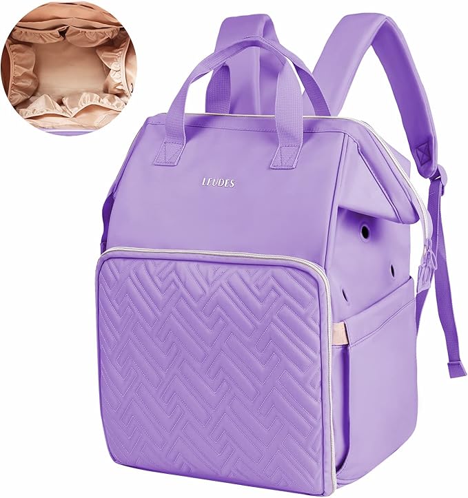 Leudes Knitting Bag Backpack,Yarn Storage Organizer Large Crochet Bag Tote Christmas Gift Yarn Holder Case for Carrying Projects,Knitting Needles (Purple)