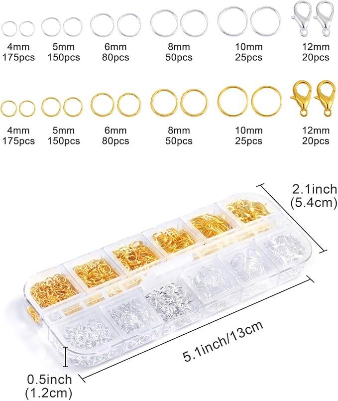 PP OPOUNT 65 Feet Jewelry Chains Necklace Chains 2 mm Jewelry Making Chains with 960 Pieces Jump Rings 40 Pieces Lobster Clasps Jewelry Making Tools (Gold, Silver Total in 65 Feet)