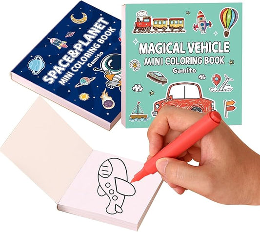 Mini Coloring Book for Adults, 2-Pack Travel Small Coloring Books, Pocket Size Adults Relaxation Coloring Books Stress Relief Adult Mini Coloring Book (Vehicle & Space Planet)