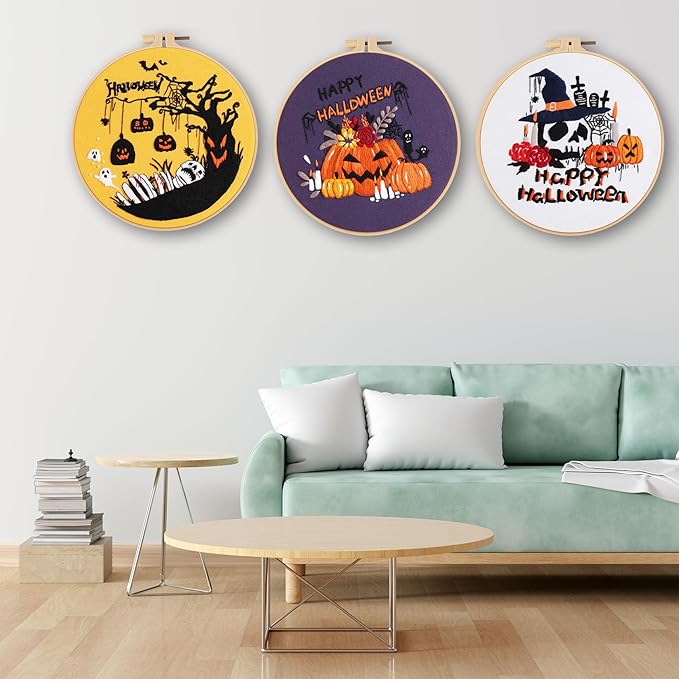 Ohcol 3 Sets Halloween Embroidery Kit,Needlepoint Kits for Adults with Clear Instructions