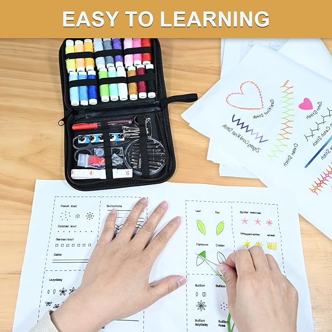 ZMJY Stitch Book with 106 Practice Stitches & Sewing Kit, Includes Instruction Manual, Embroidery Book for Beginners, DIY Embroidery Kit, Learn Cross Stitch, Unique Craft Art Gift