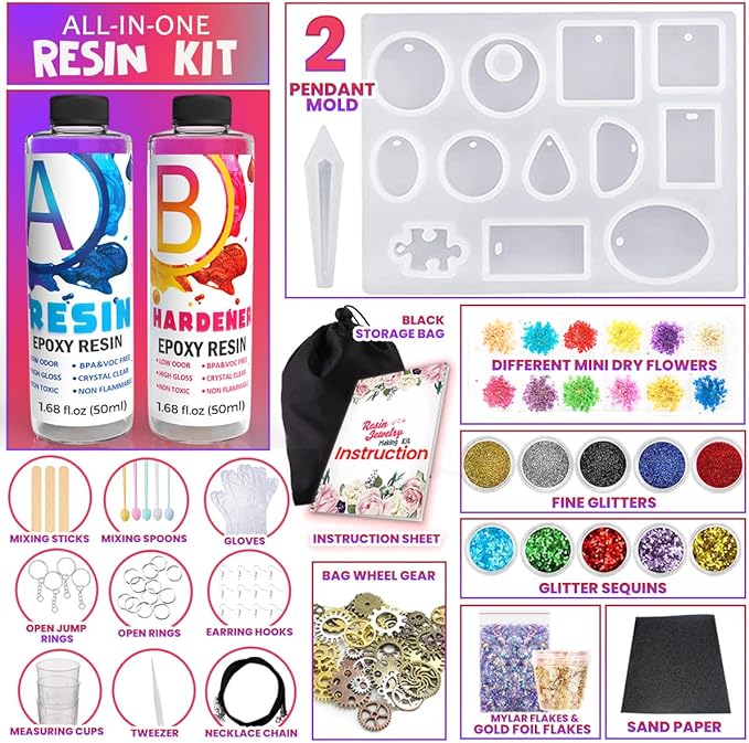 Goody King Resin Jewelry Making Starter Kit - Resin Kits for Beginners with Molds and Resin Jewelry Making Supplies - Silicone Casting Mold, Tools Set Clear Epoxy for DIY Jewelry