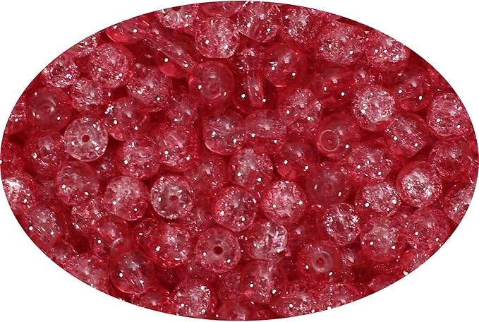 1050pcs Rose Crackle Glass Beads Handcrafted Round Lampwork Smooth Loose Beads for DIY Bracelet & Jewelry Making 6mm