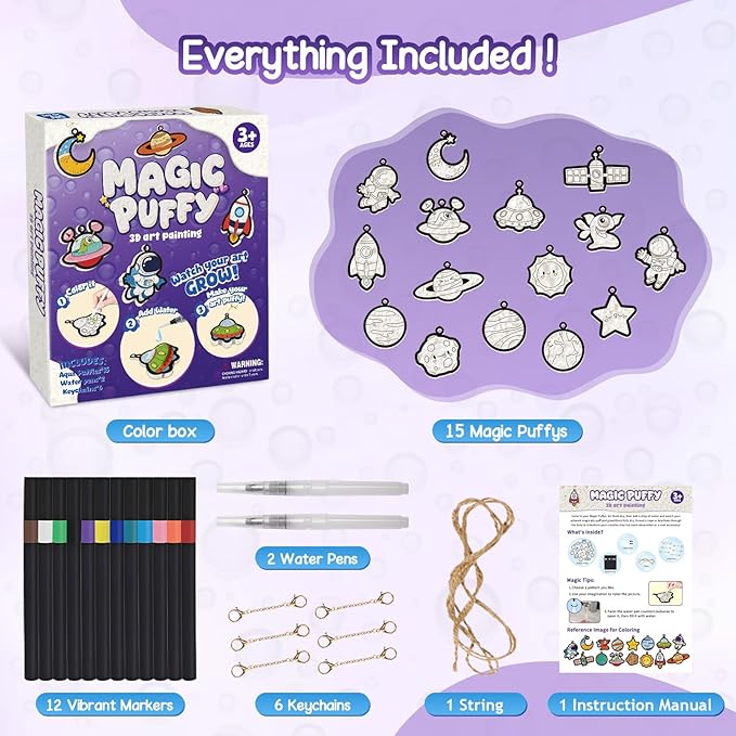 avtctek Magic Foam Texture Painting Kit - 3D Art Puffy Paint Kit, 15 Mess-Free Ocean Paint by Number Craft for Kids Ages 3-10
