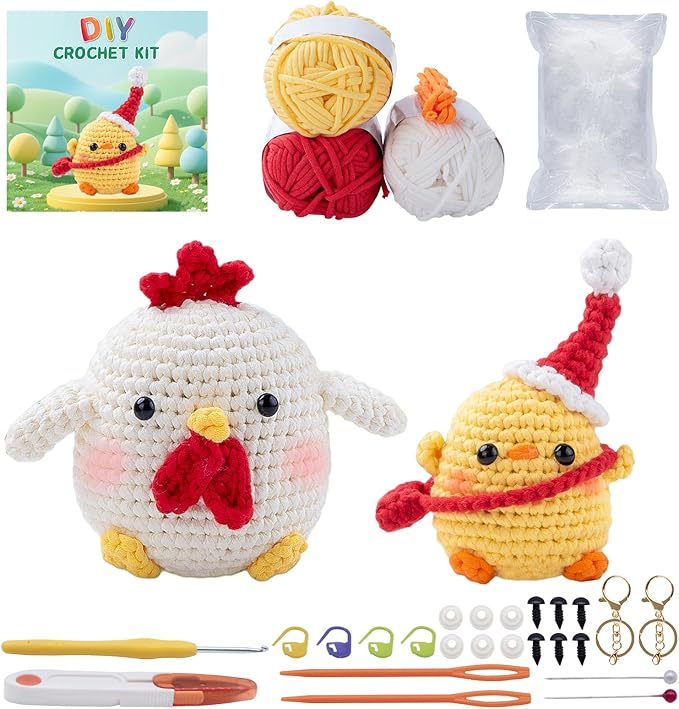 EOKPHULL Crochet Kit for Beginners, Easy DIY Crochet & Knitting Kit for Adults with Step-by-Step Video Tutorials, Yarns, Stuffing, Crochet Hook and Accessories, Crochet Craft Set