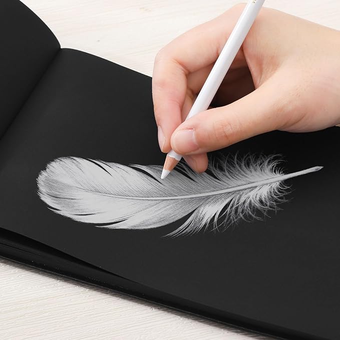 50 Sheets Black Paper Sketchbook, 98lb/160gsm Heavyweight Black Sketch Pad 5.8×8.3in, Acid-Free Drawing Paper, Spiral Bound Sketch Book for Kids, Teens, Artist