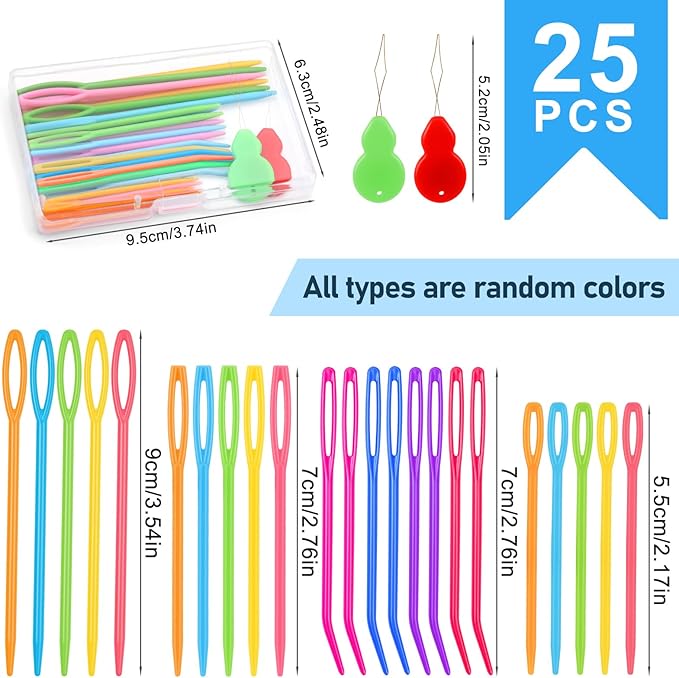 Bupete 25 Pcs Yarn Needles Set, Tapestry Needle, Crochet Needle for Yarn, Darning Needle Plastic Needles for Yarn, Weaving Needles, Large Eye Blunt Knitting Needles for Sewing, Knitting, Crochet
