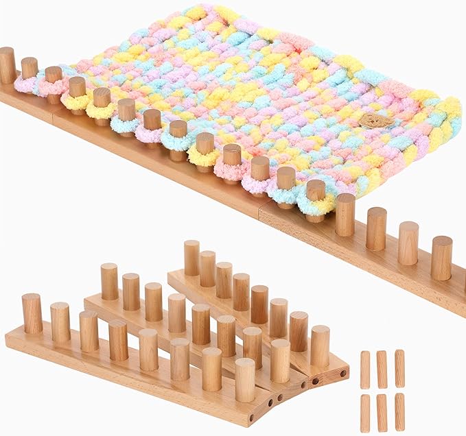 Sienson 46" Chunky Knitting Loom for Blanket Making – Adjustable Wood Frame, Portable DIY Hand Knitting Kit for Beginners, Reusable Blanket Loom for Bulky Yarn Crafts & Gifts