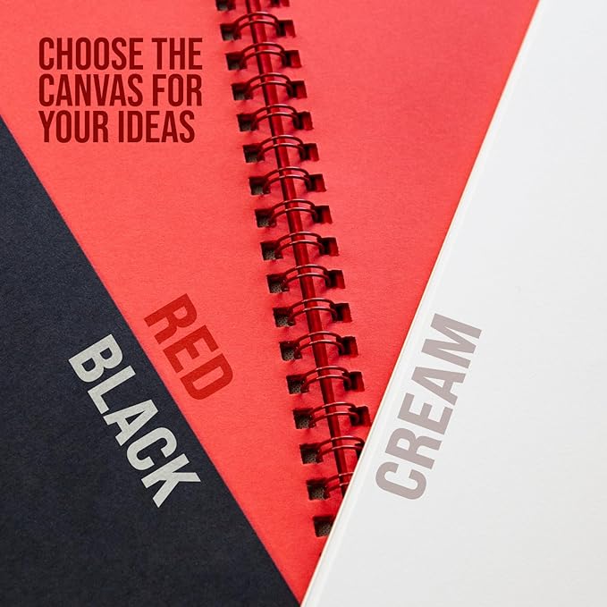 3 Pack Spiral Bound Sketchbook Set – A5 Sketch Pad 5.8” x 8.3” – Black, Cream & Red Paper, 50 Sheets Each – 100gsm Acid-Free Drawing Sketchbook for Sketching, Writing & Journaling