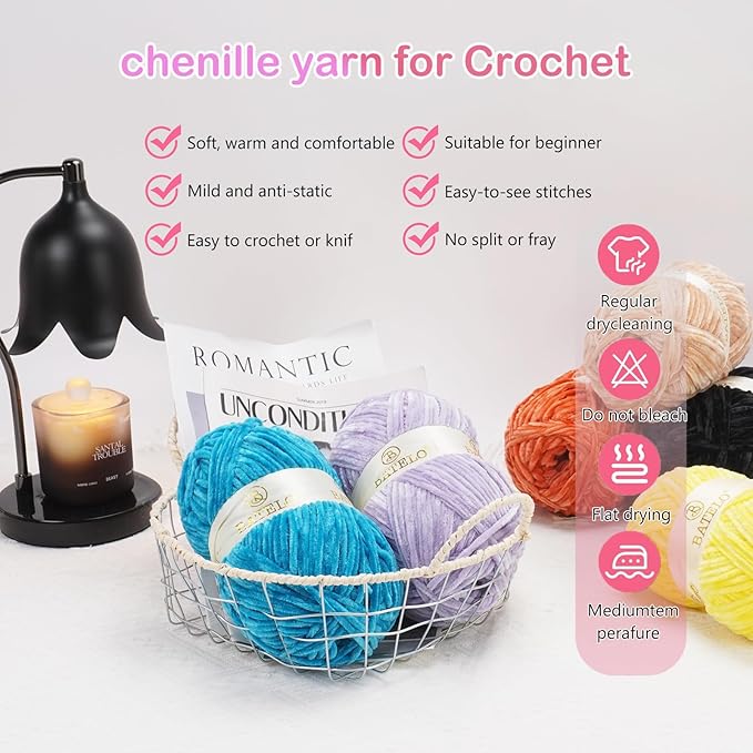 Velvet Chenille Yarn for Crocheting & Knitting 1440 Yards, Soft Thick Fluffy Bulky Blanket Yarn, 4 Pack of 10.5oz (Dark Purple)