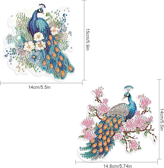 JISHSHAY 2 PCS Diamond Painting Pendant DIY Peacock Peafowl Diamond Art Wind Chimes Special Shaped Crystal Crystal Suncatcher Diamond Art Ornaments Diamond Painting Hanging for Garden Wall Door Window