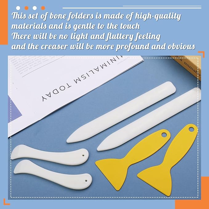 WONVOC 6 pcs Bone Folders, Crease Makers, Scoring Tool, Plastic Bone Folder Paper Creaser, Folding Bookbinding Tool, Origami Tools for Making Paper Crafts Quilting Leathercraft Bookbinding
