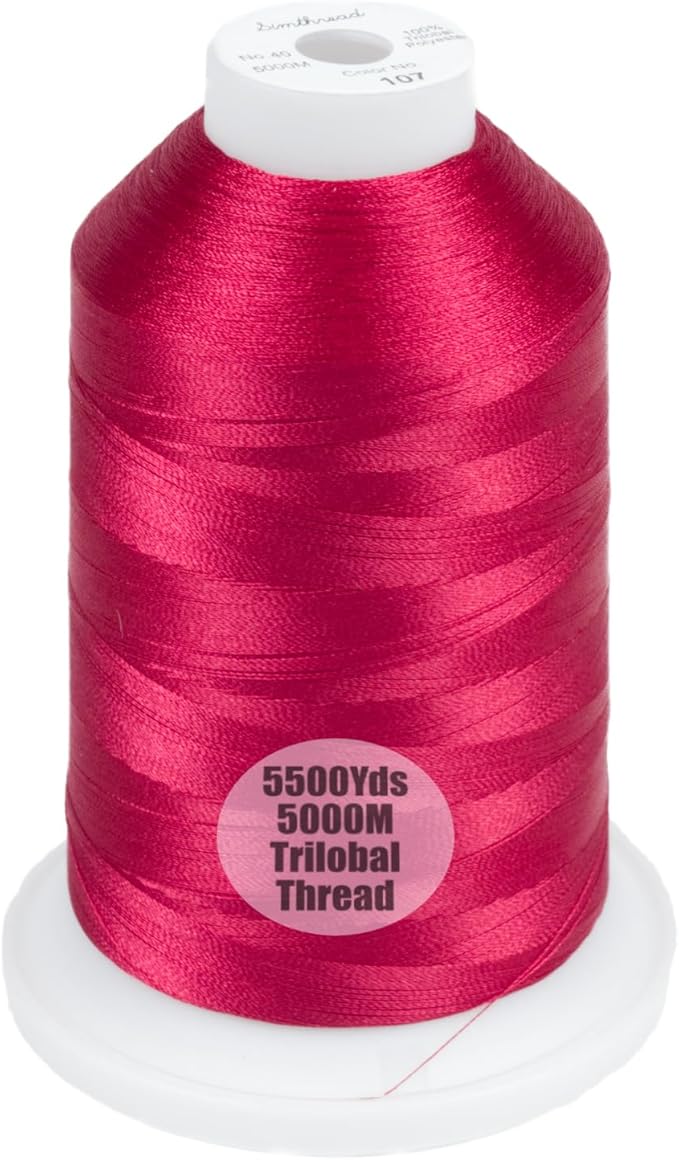 Simthread Trilobal Polyester Thread – 5000M (5500yds) No.40 – Super Sheen, Tangle-Free – Built-in Thread Lock Spool – Compatible with Brother, Singer, Janome & More, Dark Fuchsia-107