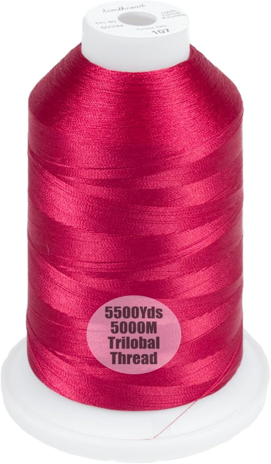 Simthread Trilobal Polyester Thread – 5000M (5500yds) No.40 – Super Sheen, Tangle-Free – Built-in Thread Lock Spool – Compatible with Brother, Singer, Janome & More, Dark Fuchsia-107