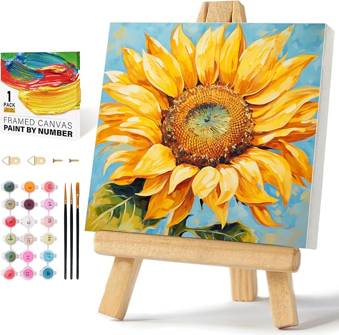 Framed Paint by Numbers Kit for Adults Beginners & Kids Ages 8-12, Sunflower Acrylic Easy Paint by Number with Frame, Watercolor Paint by Number Kits on Canvas Framed (12 * 12 Inch, without Easel)