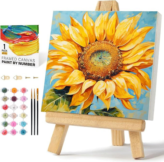 Framed Paint by Numbers Kit for Adults Beginners & Kids Ages 8-12, Sunflower Acrylic Easy Paint by Number with Frame, Watercolor Paint by Number Kits on Canvas Framed (12 * 12 Inch, without Easel)