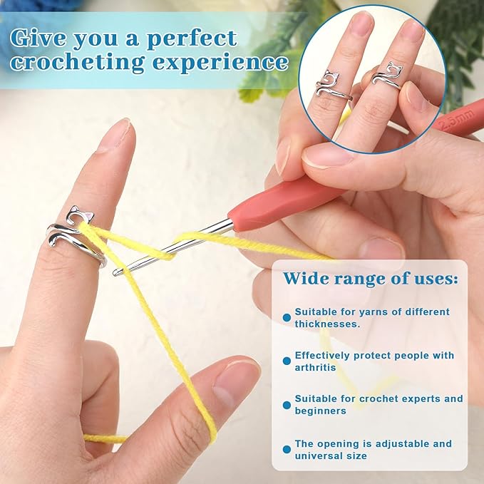 5 Pcs Crochet Ring, Adjustable Crochet Tension Rings, Yarn Ring for Finger Knitting Loop Accessories Tools, Yarn Rings for Women Mother Grandma
