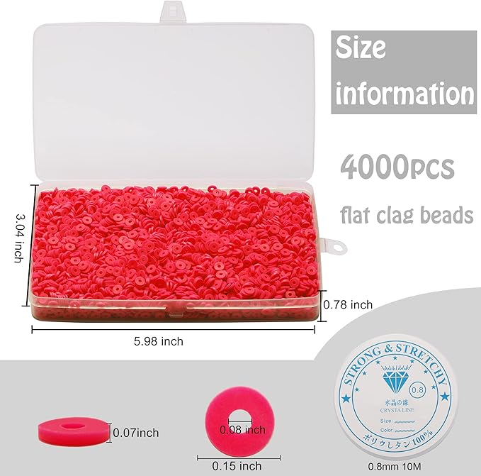 4000 Pcs Clay Beads for Bracelets Making, Polymer Spacer Flat DIY for Jewelry Necklace Earring Making Kit, Preppy Aesthetic Heishi Heshie Thin Disk Beads Assortments Set 4 6 8MM (RD-1-01, 4MM)