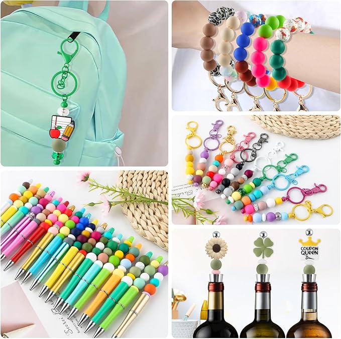 150Pcs 15mm Silicone Beads for Keychain Making Bracelet Necklace, Bulk Round Silicone Beads for Pens（Matcha Green）