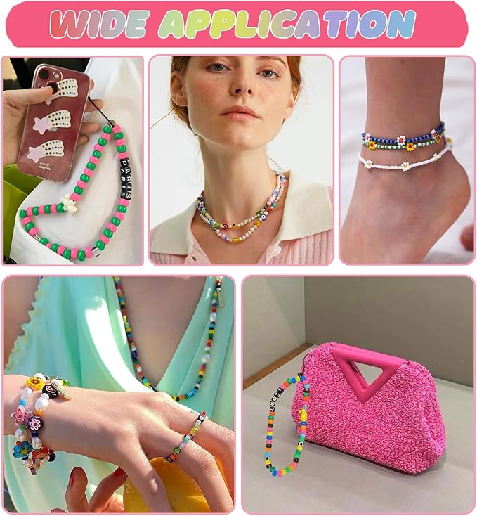 MontoSun Bead Bracelet Making Kit, Friendship Bracelets Making Beads Kit, Pony Beads Charms Beads Clay Flower Letter Beads for Jewelry Making Kit, DIY Arts and Crafts Gifts for Girls Age 6 7 8 9 10-12