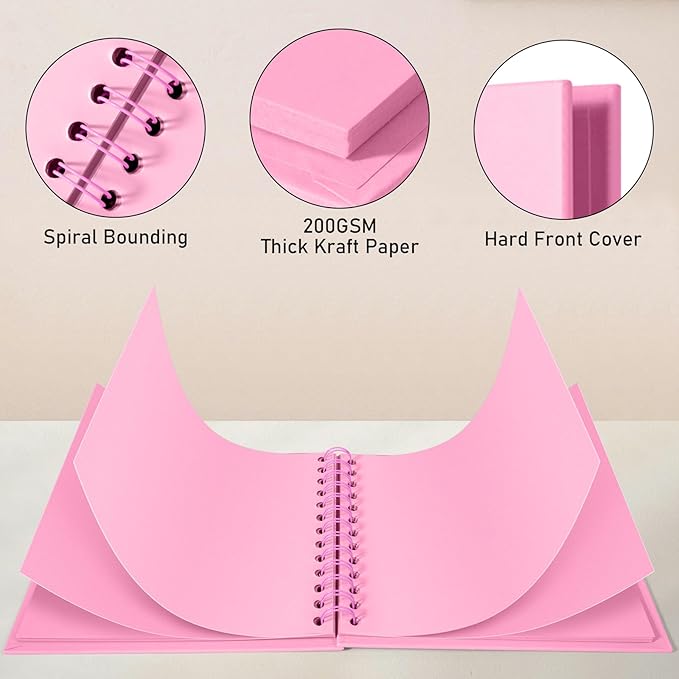 GOTIDEAL 8 x 8Inch Scrapbook Album,40 Pages Kraft Paper Photo Albums for Wedding&Anniversary,Family DIY Scrap Book Kits with Metallic Markers&Scrapbooking Stickers Corners(Pink)