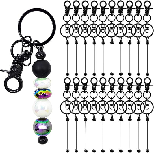 40 Pcs Beadable Keychains Bulk Kit – DIY Keychain Making Supplies with Metal Blanks for Crafts, Jewelry, Charms, Custom Projects – Blank Chain Bars for Beaded Keychain Design (Black)