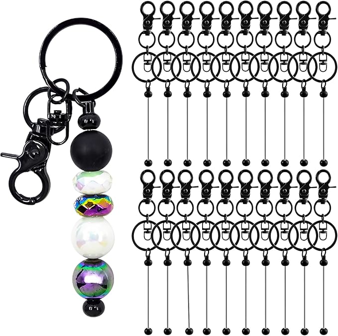 20 Pcs Beadable Keychains Bulk Kit – DIY Keychain Making Supplies with Metal Blanks for Crafts, Jewelry, Charms, Custom Projects – Blank Chain Bars for Beaded Keychain Design (Black)