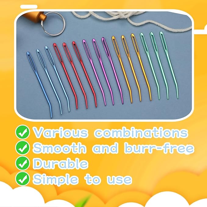 UzecPk 15Pcs Yarn Needles, Tapestry Needle Darning Needle Large Eye for Crochet, Darning Needles for Crochet Accessories with Aluminum Storage Tube