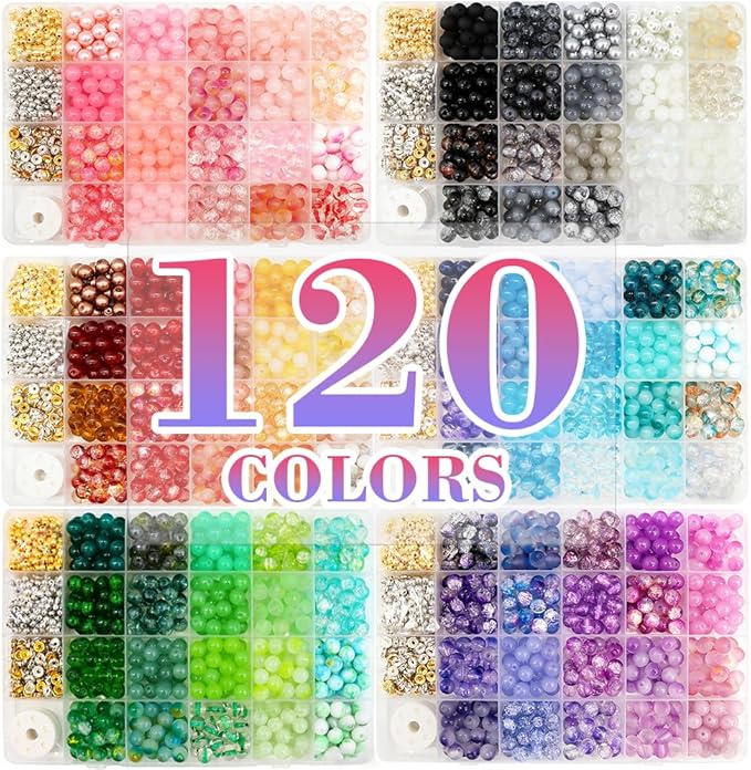 DIPSEOI 8mm Glass Beads for Bracelet Kit - 3000 Pcs Jewelry Making Kits Bead DIY with Spacer Charms (Multicolor 6 Boxes)