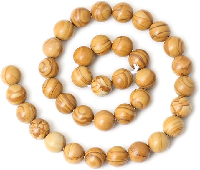 cheavian 35pcs 10mm natural woodgrain jasper round loose beads for jewelry making diy bracelet necklace materials 1 strand 15"
