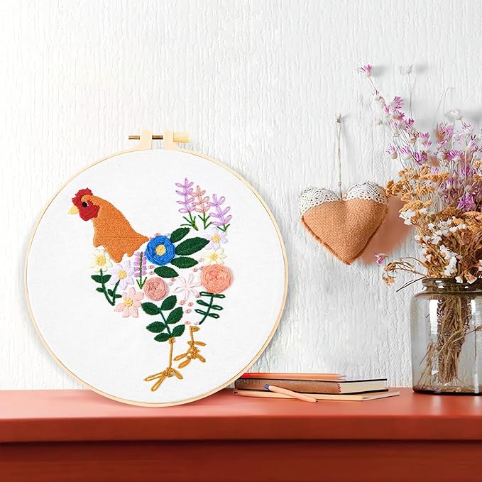 Crafmanoe Hand Embroidery Kits for Beginners Adults, Floral Stamped Cross Stitch Kits for Beginners Adults, Funny Embroidery Set Needlepoint Starter Kits, Embroidery Hoops, Fabric and Video Tutorial