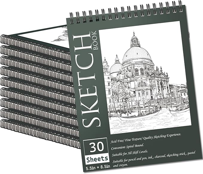 OSIMIG 10 Pack 5.5" * 8.5" Sketch Books, 300 Sheet Drawing Paper, Mini Sketchbook for Kids, Drawing Pad, Top Spiral Bound Sketch Pad for Beginger, Adult Art Supplies
