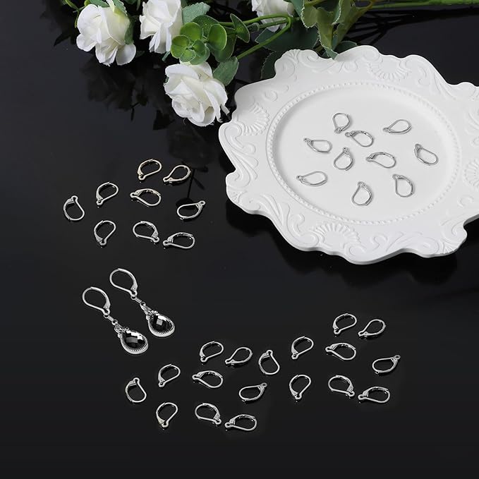 tmmate 100pcs silver filled leverback earring hooks, hypoallergenic french dangle ear wire findings for diy jewelry making, metal earring components (silver)