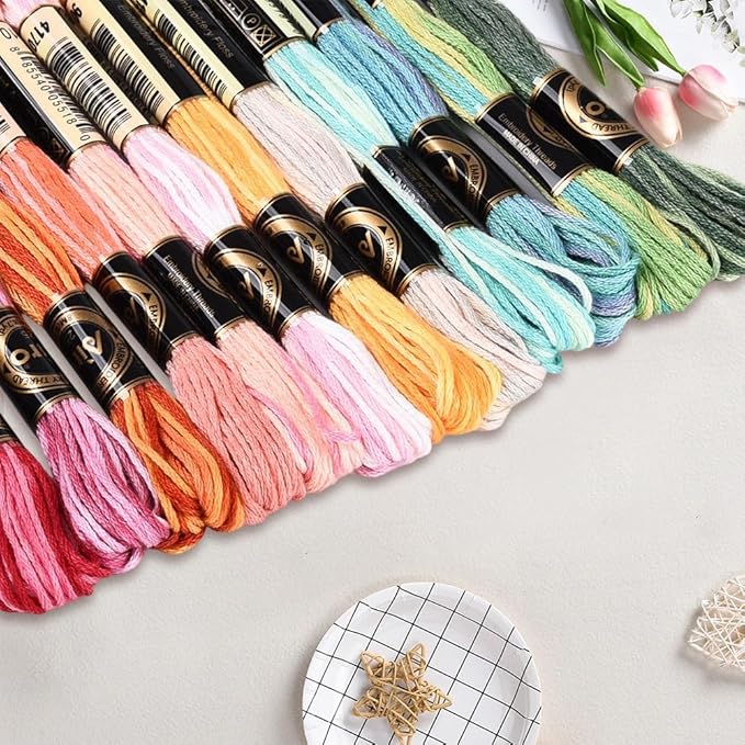 12 Skeins 105 Yards Colorful Cross Stitch Floss Embroidery Thread 6 Ply Variegated Friendship String Polyester Threads Bulk for Sewing Making Bracelets Clothes Stitching Decor Crafts DIY