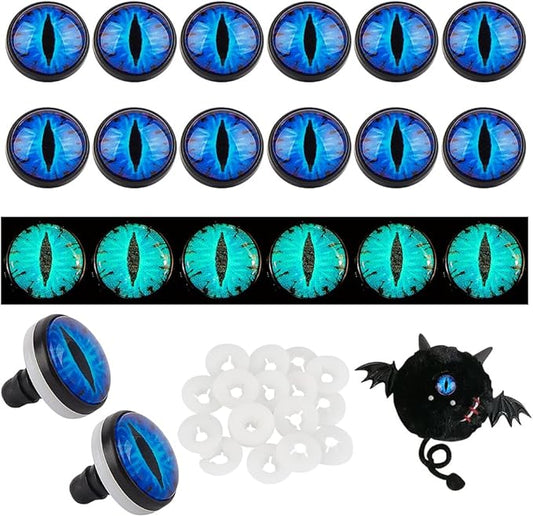 PH PandaHall 20 Sets Glow in The Dark Safety Eyes, 20mm Luminous Plastic Safety Craft Eye Dragon Eye Cabochons Crochet Eyes with Washer for Crochet Stuffed Animal Teddy Bear Halloween Decor, Blue