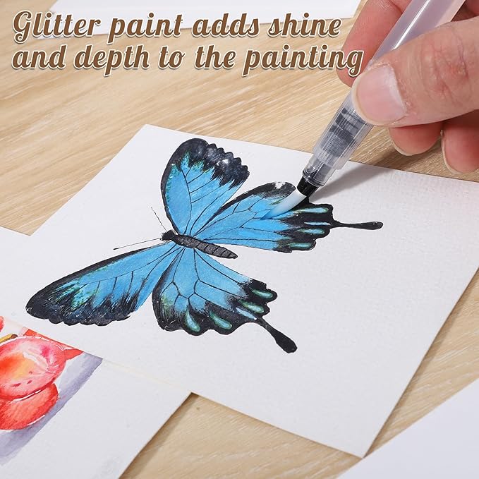 Mini Metallic Watercolor Paint Set, 24 Colors Glitter Watercolor Paint with Watercolor Paper Brush, Artists' Collectible Editions Gifts for Beginner Artists Adults Aged 14+ Mothers Day Gifts for Mom