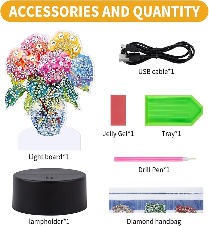 ALKALO Diamond Painting Night Light, Diamond Painting Kits for Adults Desktop Ornaments for Table Tabletop Decor Diamond Art Accessories for Adult Beginner Touch Lamp for Bedrooms Living Room- Flower