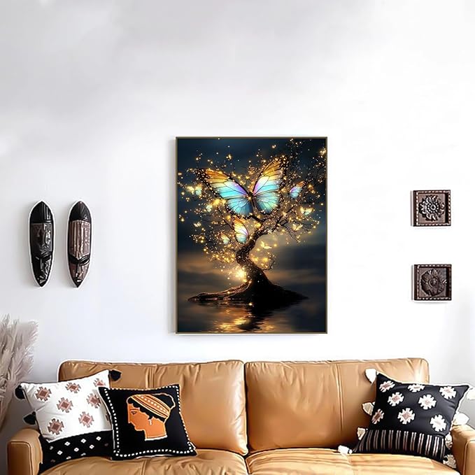 WUDWL Butterfly Diamond Art Kits for Adults - Diamond Painting Kits for Adults Beginner, Tree of Life DIY 5D Full Drill Gem Art for Home Wall Decor 12x16 inch