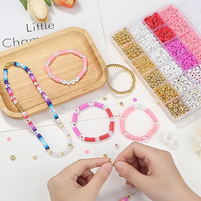 MAIBAOTA Red Clay Beads Kit for Bracelets Making Red Beads for Jewelry Making Friendship Bracelet Heishi Beads Kit for DIY Crafts (with Letter Gold Beads
