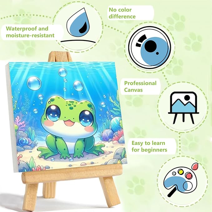Reivworl Paint by Numbers Kit for Kids with Frame and Easel, Frog Paint by Number for Kids Age 6-8-12, Paint by Numbers Kits for Gifts and Home Decor - 8X8Inch