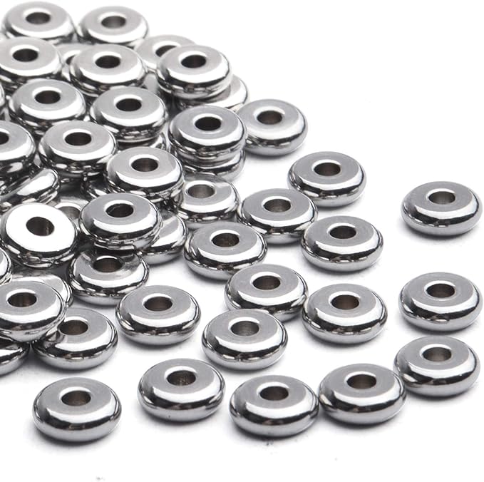 Rondelle Spacer Beads, 100pcs Stainless Steel Disc Rondelle Slices, 6x2mm
