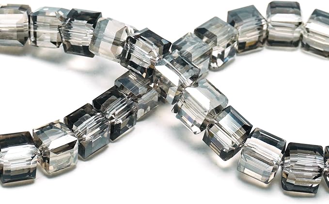 10mm Sparkle Cube Crystal Beads for Jewelry Making - Faceted Spacer Beads for Bracelets(57-60pcs, Gray)