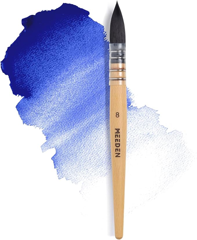 MEEDEN Watercolor Brushes Professional - Synthetic Squirrel Hair Artist Paint Brushes Set with Beech Wood Handle Great for Artists Hobbyists Size 8