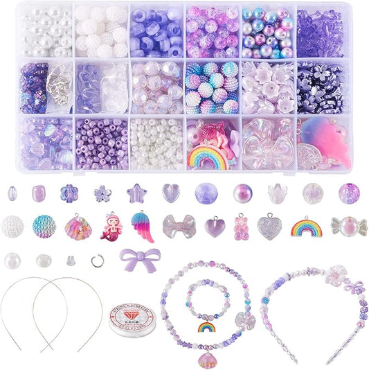 FASHEWELRY 876Pcs Purple Acrylic Pony Beads Cute Gummy Beads Kawaii Clear Beads Assorted Star Heart Bowknot Beads Bulk for Bracelets Necklaces Hair Band Jewelry Making