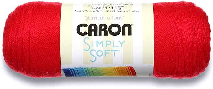 Caron Simply Soft Solids Yarn (4) Medium Gauge 100% Acrylic - 6 oz - Red - Machine Wash & Dry