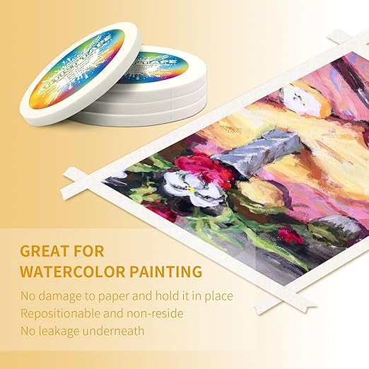 White Art Tape Medium Tack Artist Masking Tape Paper Acid Free Tape Watercolor Painters Tape Artists Tape for Drafting Art Watercolor Painting Canvas Framing, 0.25 inch Wide 660FT Long