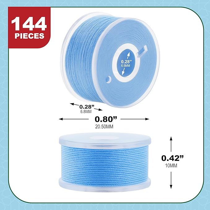 Mandala Crafts 144 Light Blue SA156 Prewound Bobbins for Singer Sewing Machine -15J SA156 Prefilled Bobbin Thread for Brother Sewing Machine and Embroidery