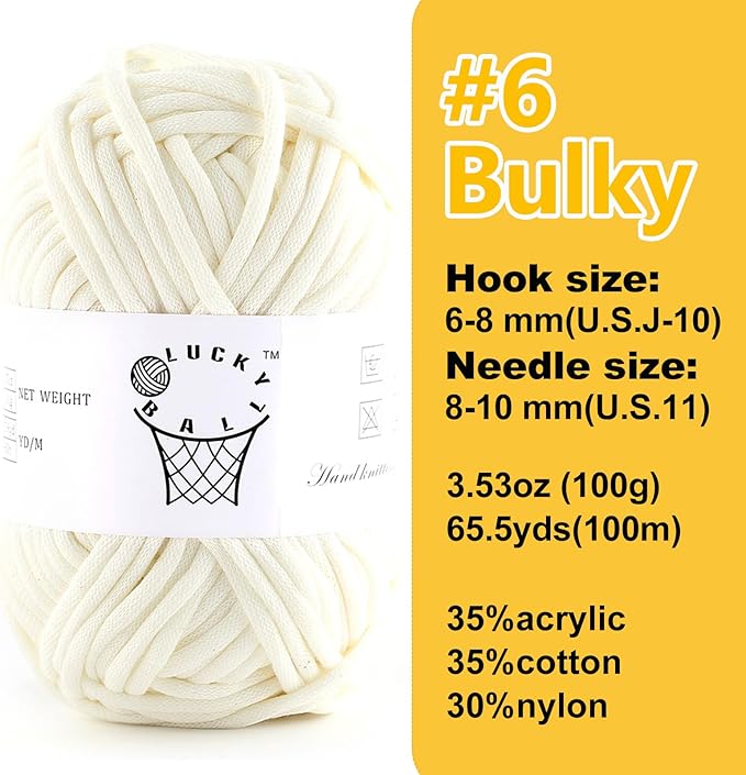 100g Yarn for Crocheting and Knitting,66yds/60m Cotton Yarn for Beginners,Cotton-Nylon Acrylic Blend Yarn for Beginners Crochet Kit Making(White)